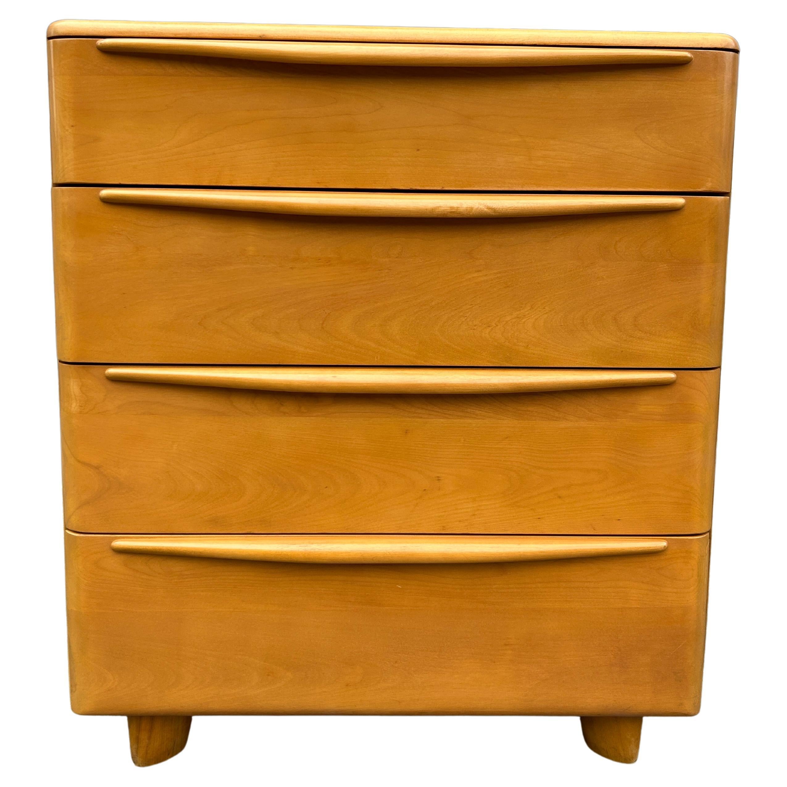 Mid-Century Modern American Sculpted Low 4 Drawer Dresser Solid Maple