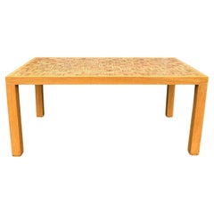 Danish modern white oak checkerboard parsons dining table 