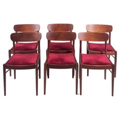Bellissimo set di 6 sedie da pranzo moderne danesi in teak con tappezzeria