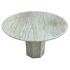Mid-Century Modern round Travertine Marble Dining Table hexagon Base