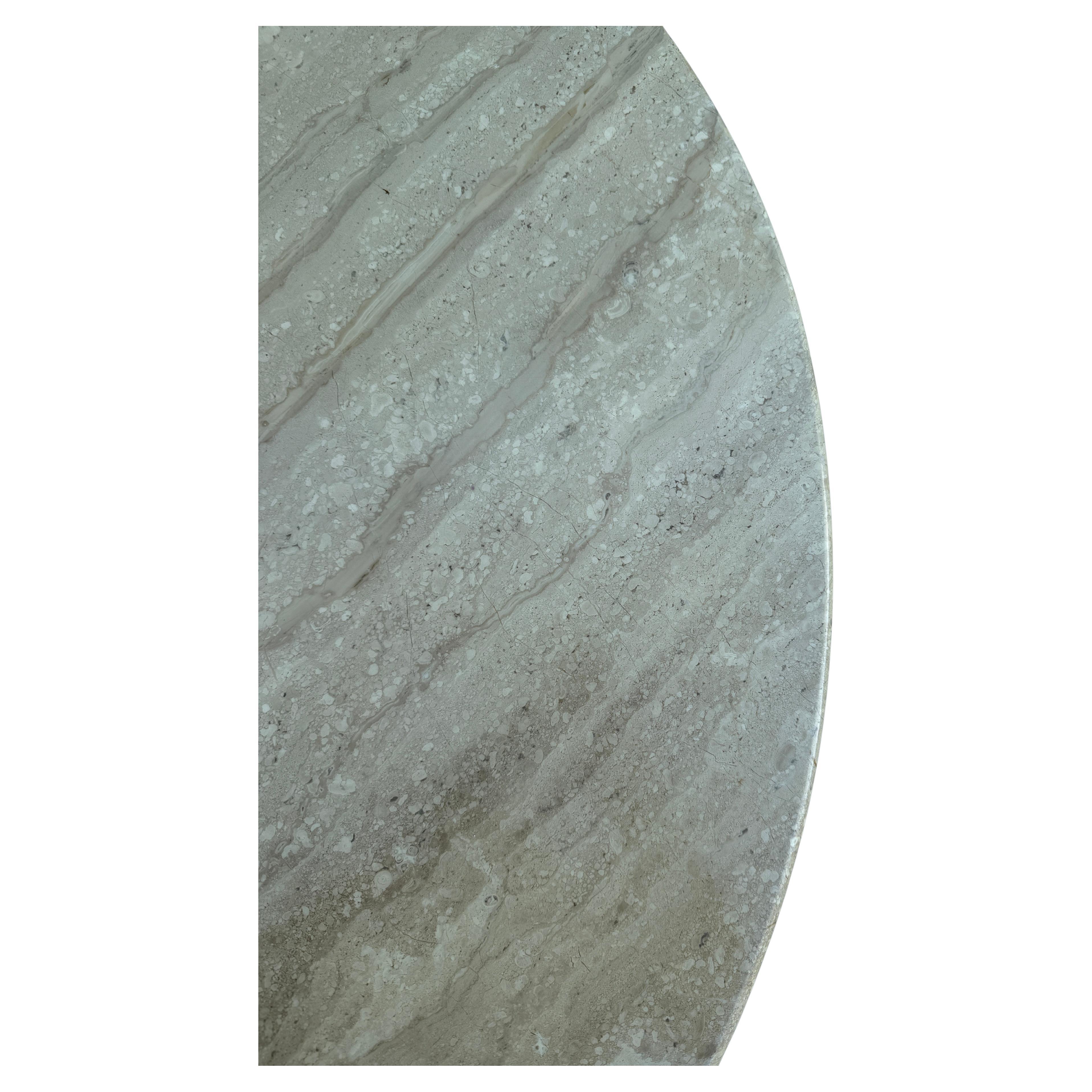 Polished Mid-Century Modern round Travertine Marble Dining Table hexagon Base