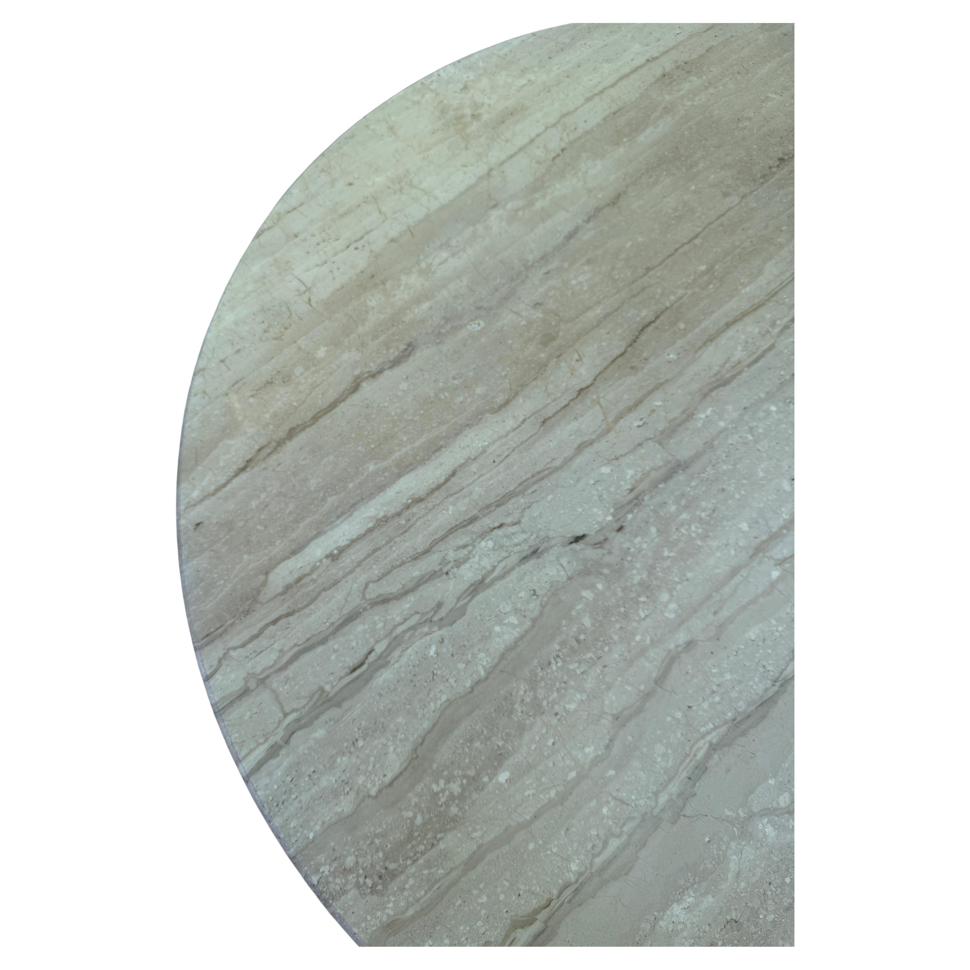 Italian Mid-Century Modern round Travertine Marble Dining Table hexagon Base
