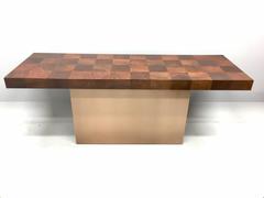 Milo Baughman for Thayer Coggin Parquetry Console Table on Copper Base
