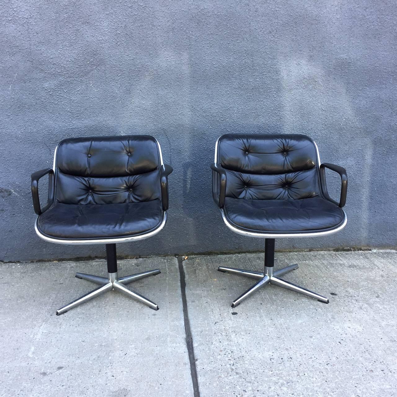 For you consideration is a pair of vintage Charles Pollock for Knoll accent chairs.

These chairs are icons of Mid-Century Modern design and have been in continuous production by Knoll since their introduction in 1963. The architecture of the