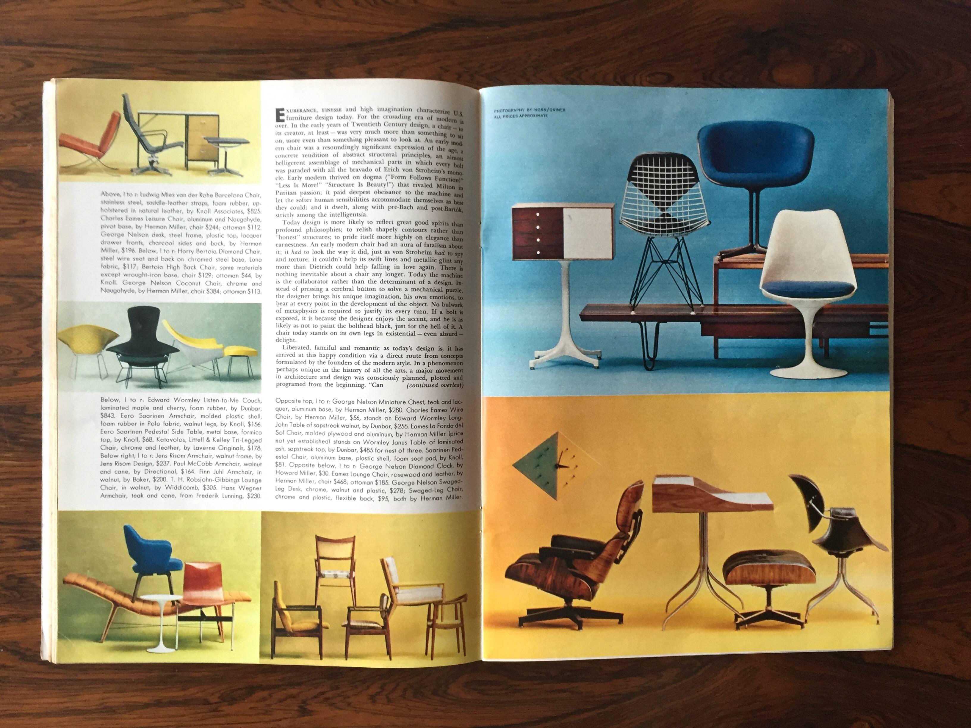 Mid-Century Modern Juillet 1961 Playboy mettant en vedette Eames:: Saarinen:: Bertoia:: Risom:: Wormley:: etc.