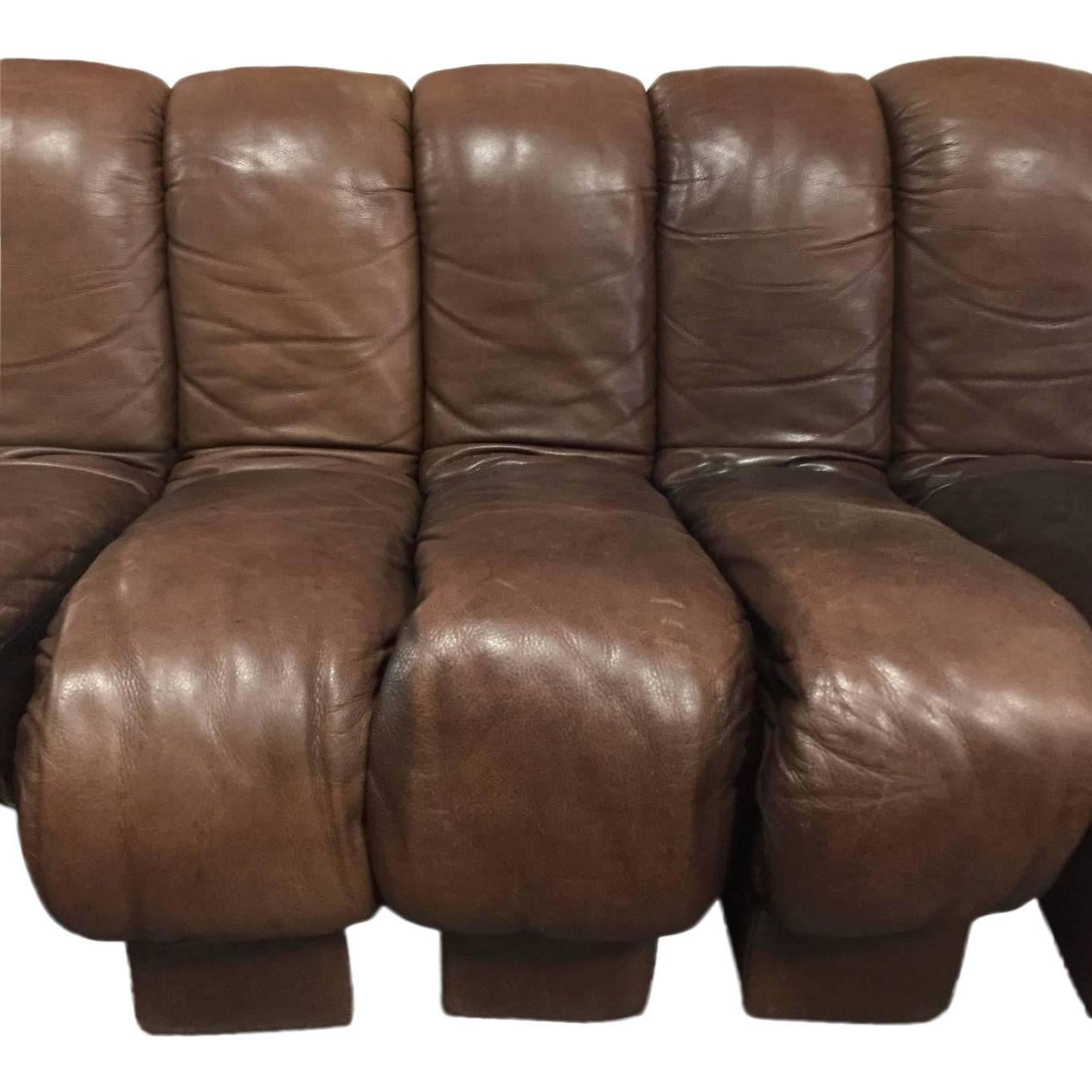 De Sede DS600 Non Stop Modular Sofa in Brown Leather In Excellent Condition In BROOKLYN, NY