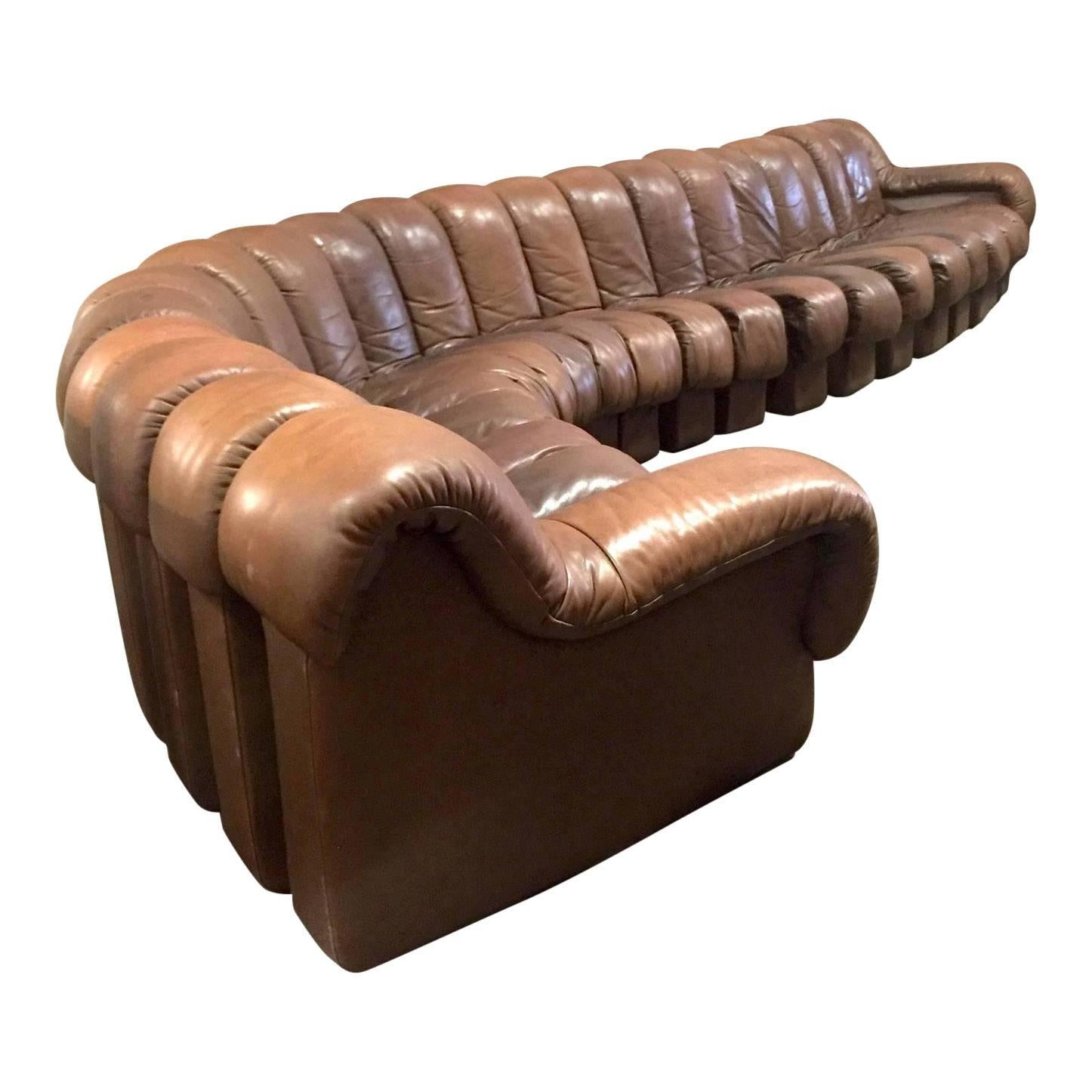 Late 20th Century De Sede DS600 Non Stop Modular Sofa in Brown Leather