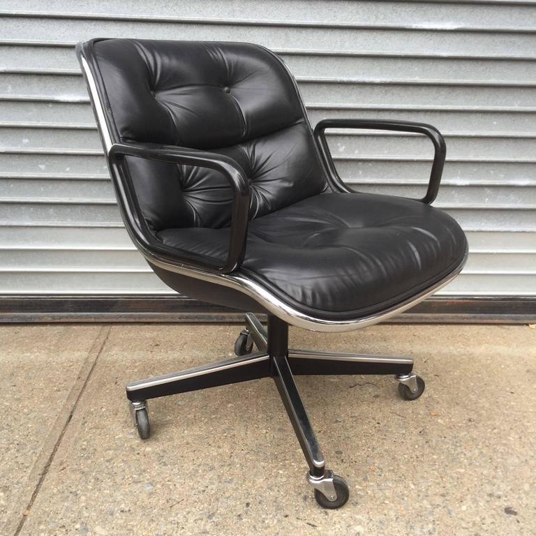 Charles Pollock For Knoll Black Leather Office Chairs Ten Available