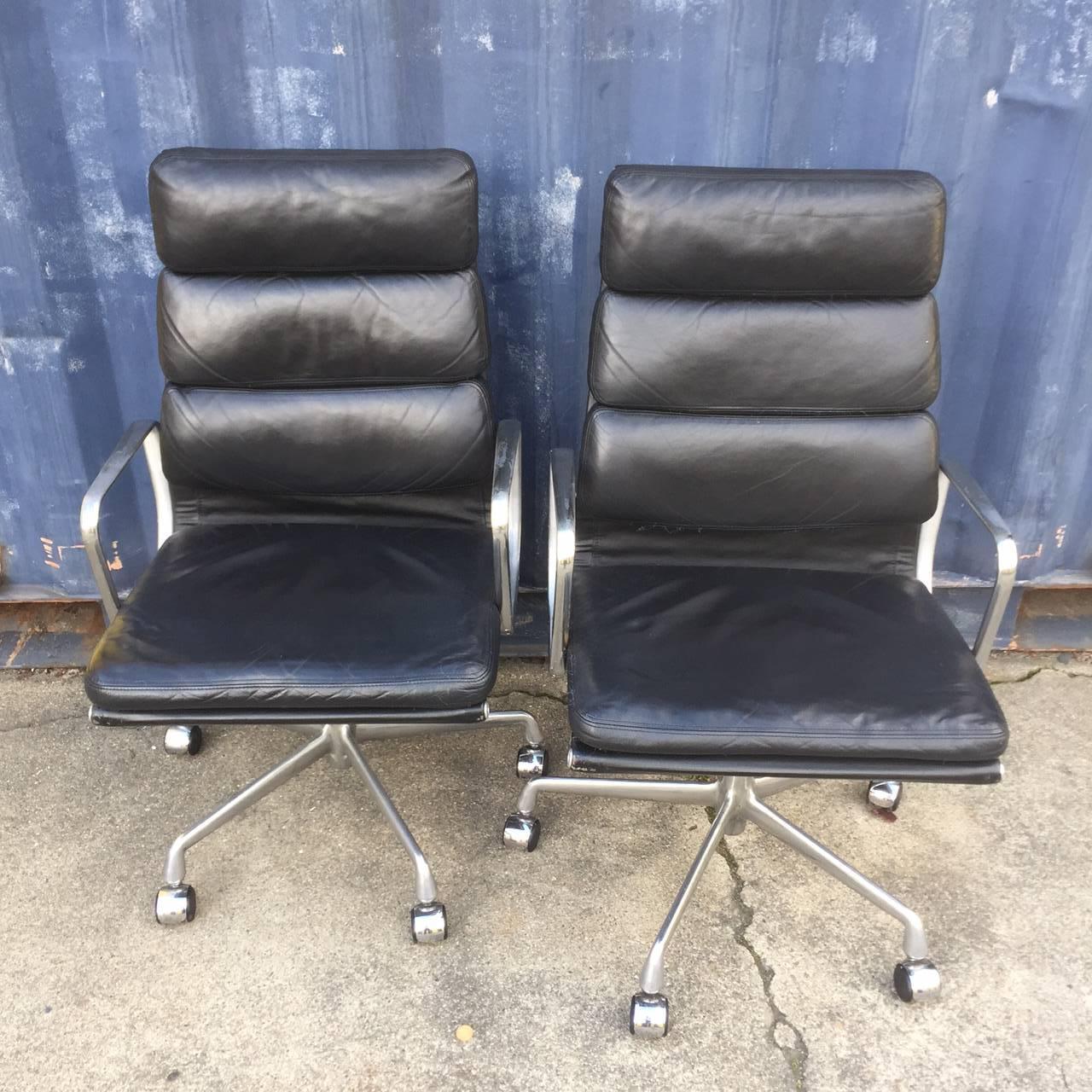 Mid-Century Modern Eames for Herman Miller High Back Soft Pad Chairs