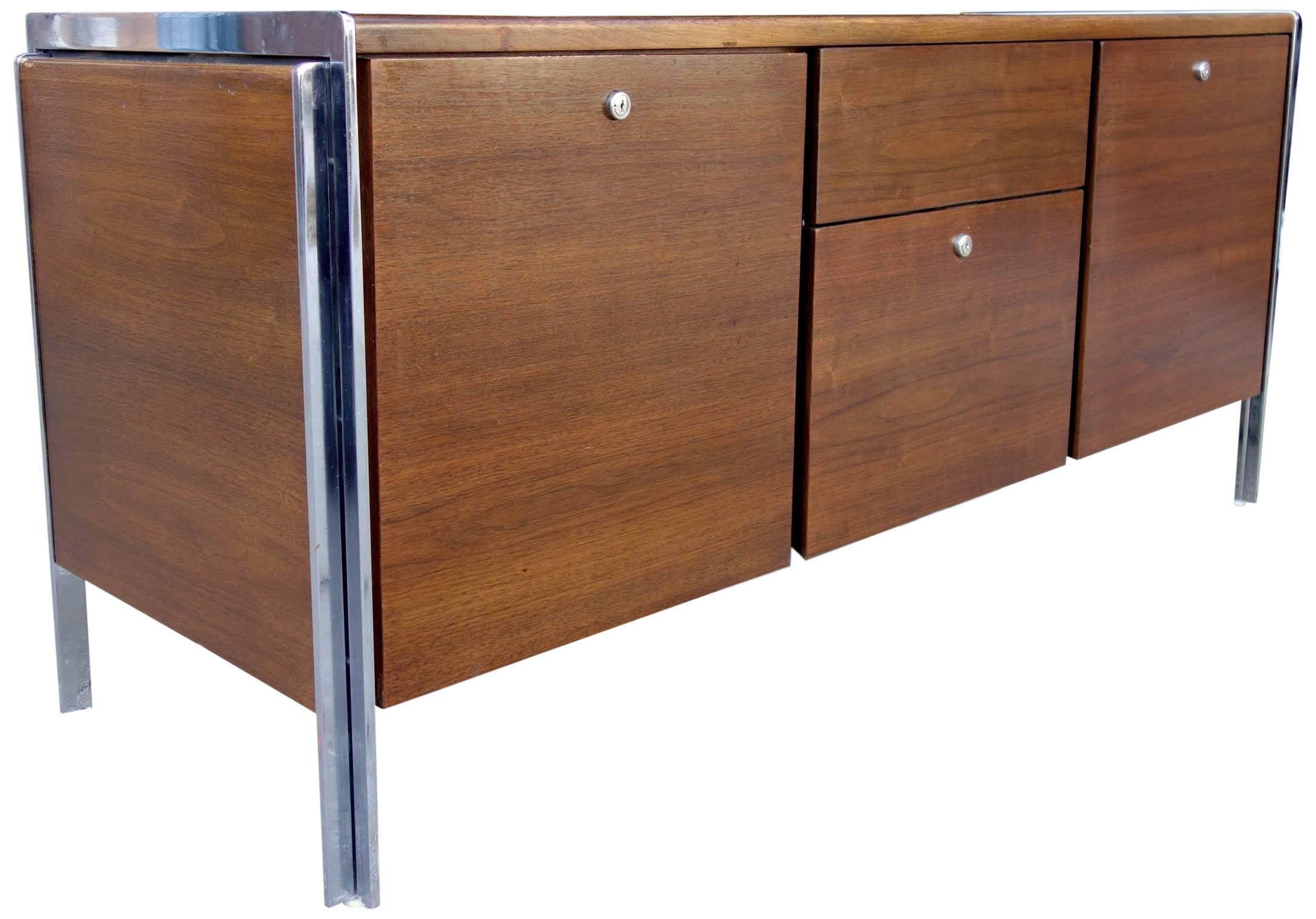 American Midcentury Walnut and Chrome Credenza by Stow & Davis