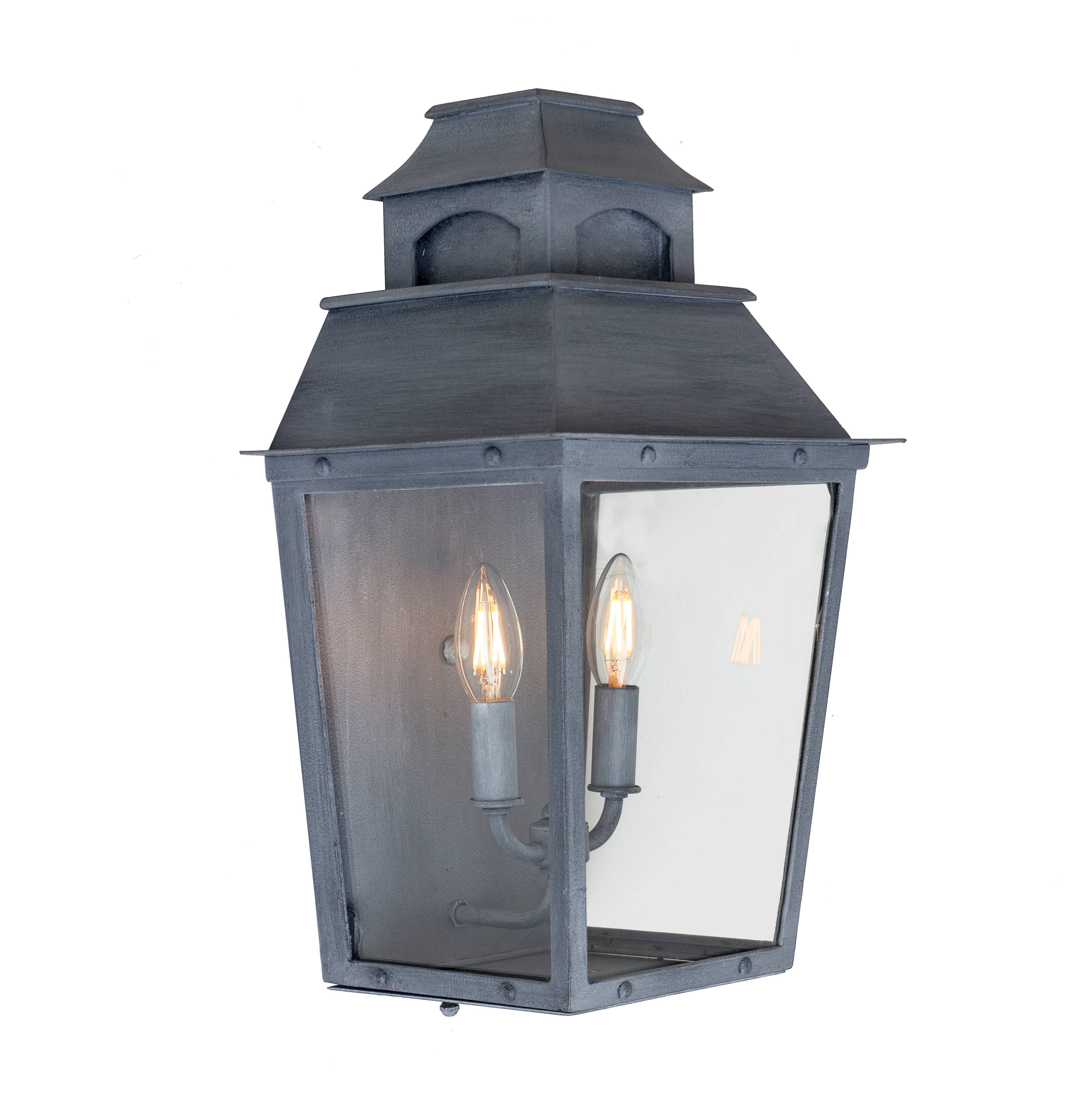 Forged Colonial Custom Inspired Wrought Iron Wall Lantern with Premium Zinc Finish For Sale