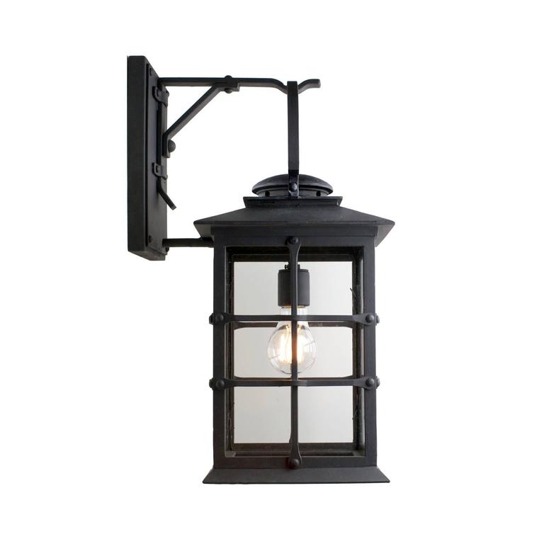 Mission Style Exterior Wrought Iron Wall Mount Lantern For Sale at 1stdibs