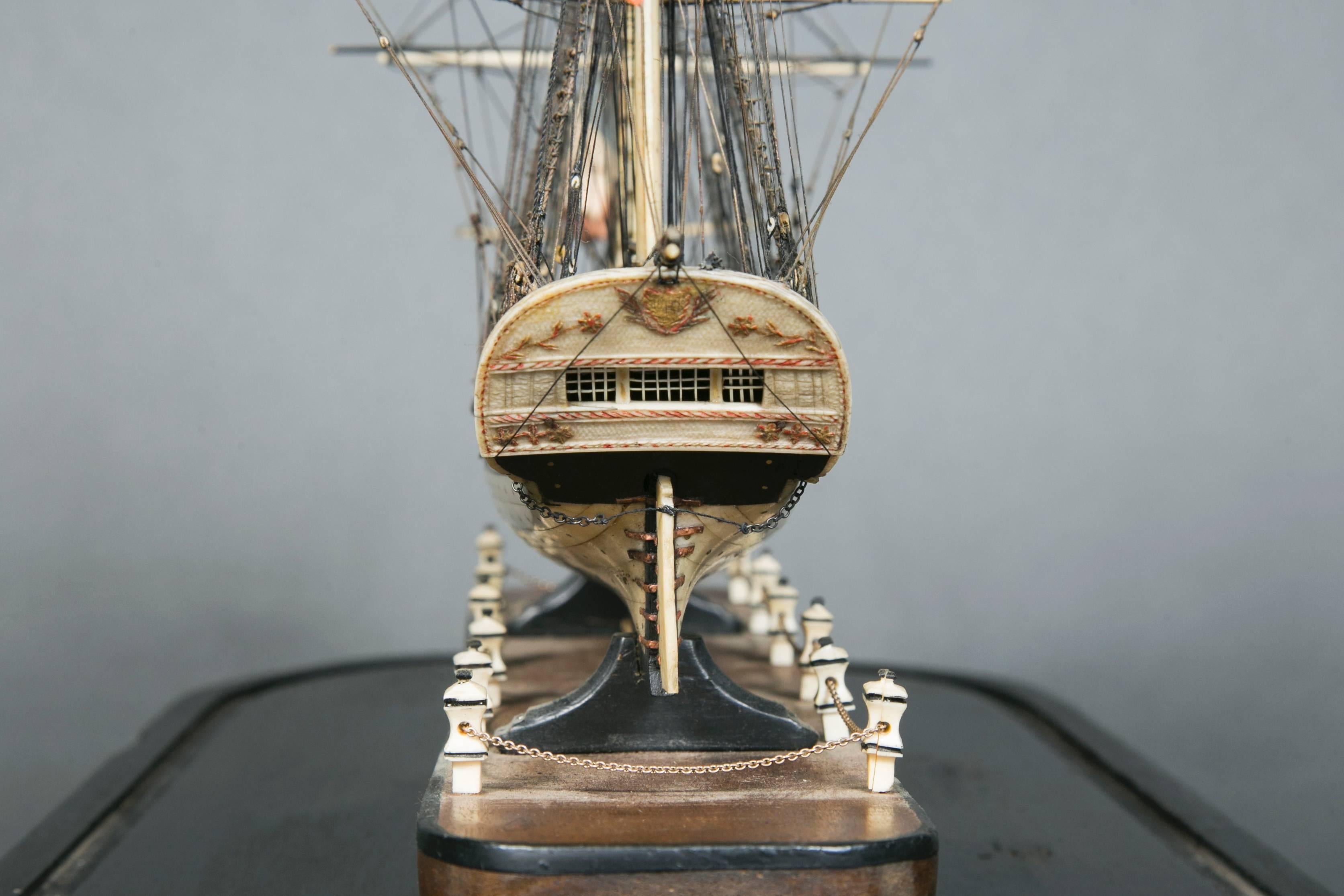 Outstanding Vessel Model under Glass, Early 19th Century For Sale 5