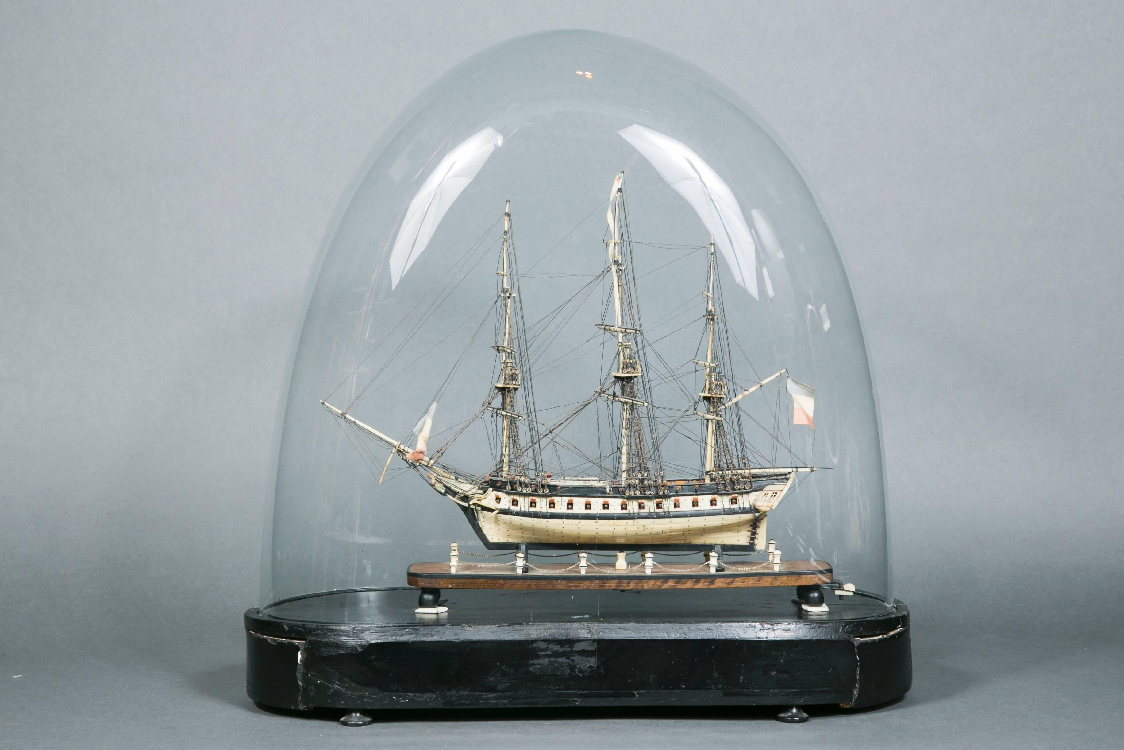 Outstanding Vessel Model under Glass, Early 19th Century For Sale 7