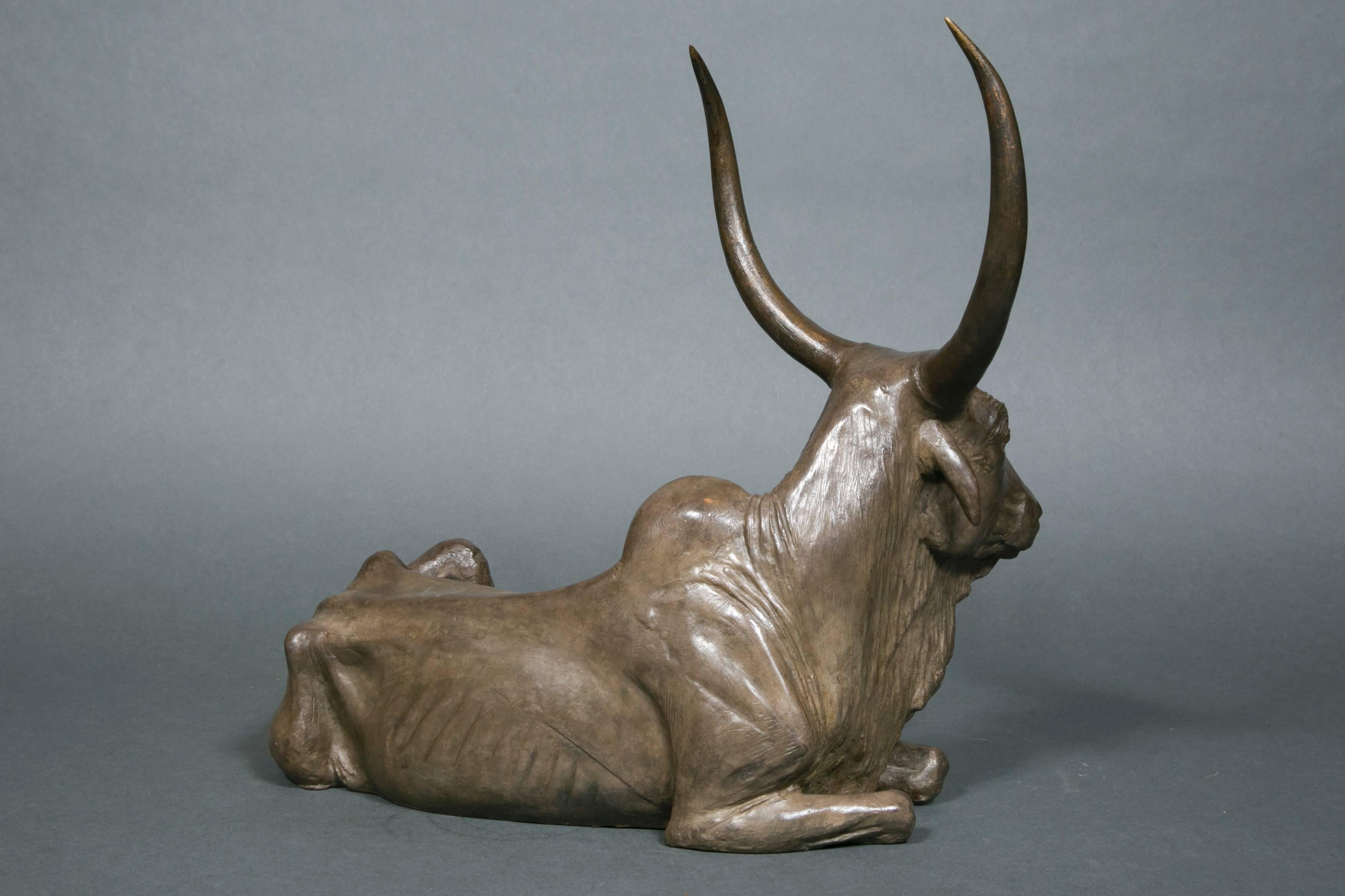 French Lying Zebu Bronze Sculpture by Yves GauméTou For Sale
