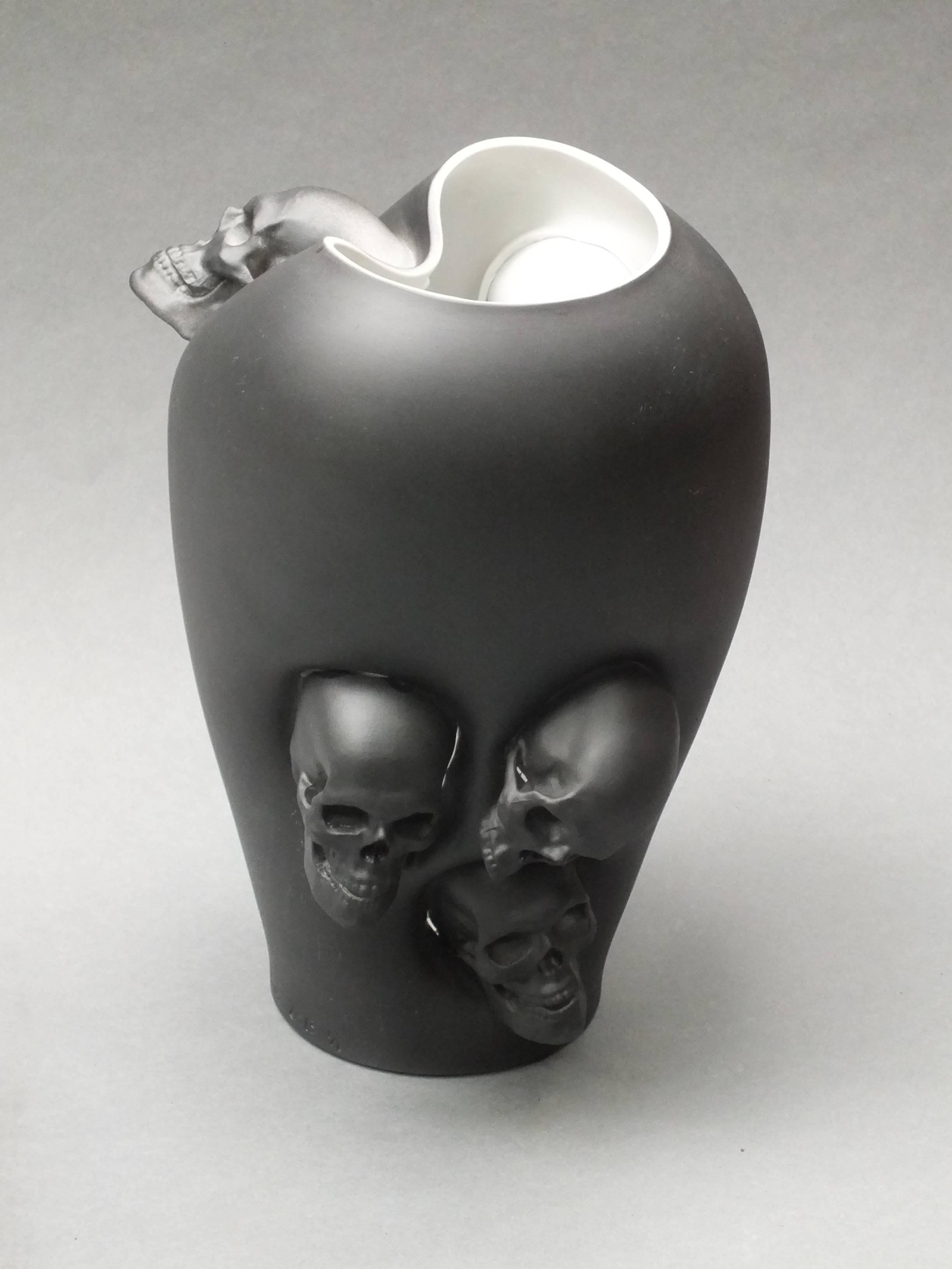 French Limoges Porcelain Vase with Skulls by Alexandre Nicolas, France, 2013 For Sale