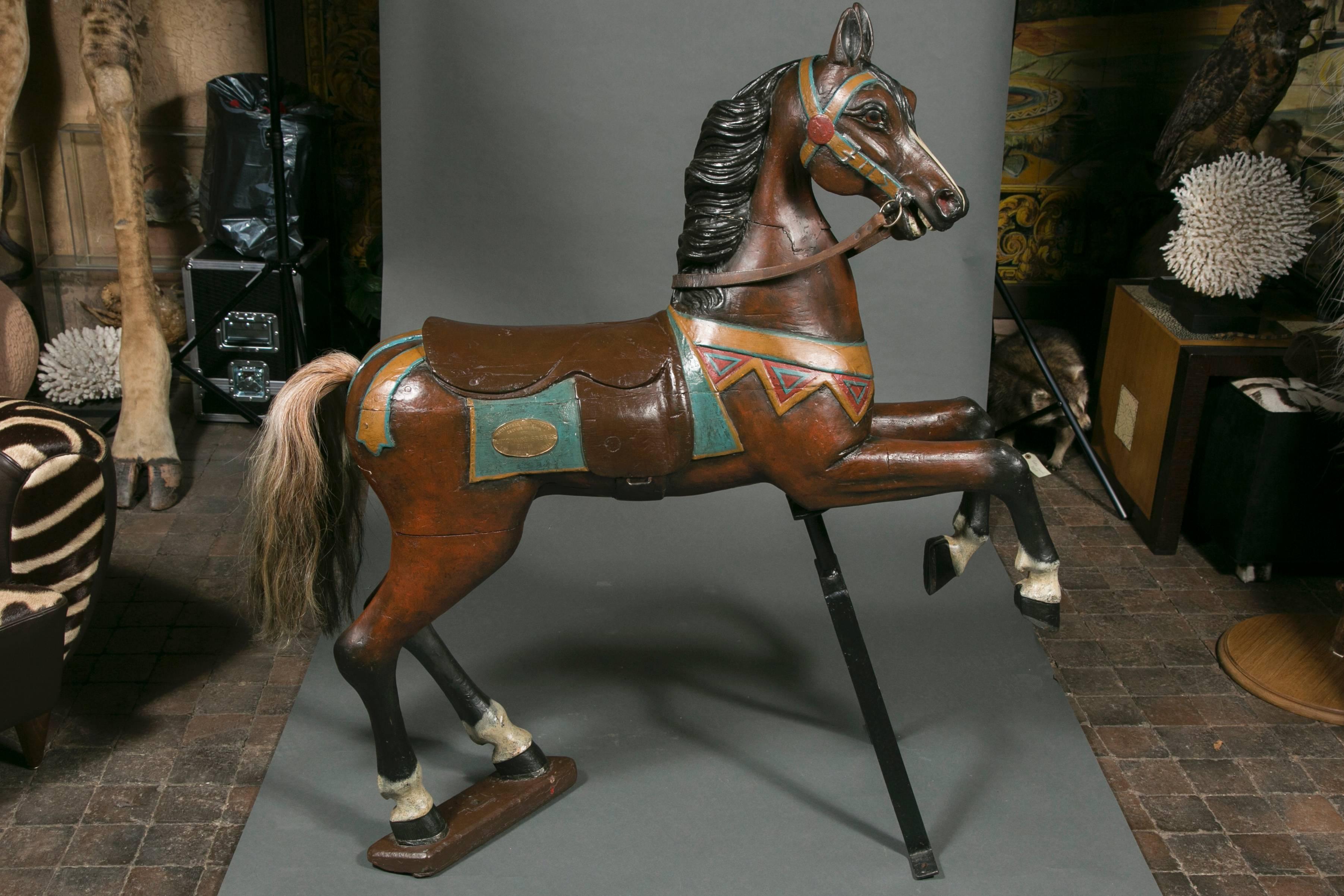 Wood Prancing Horse, Limonaire Brothers, France Paris Workshop, circa 1910 For Sale