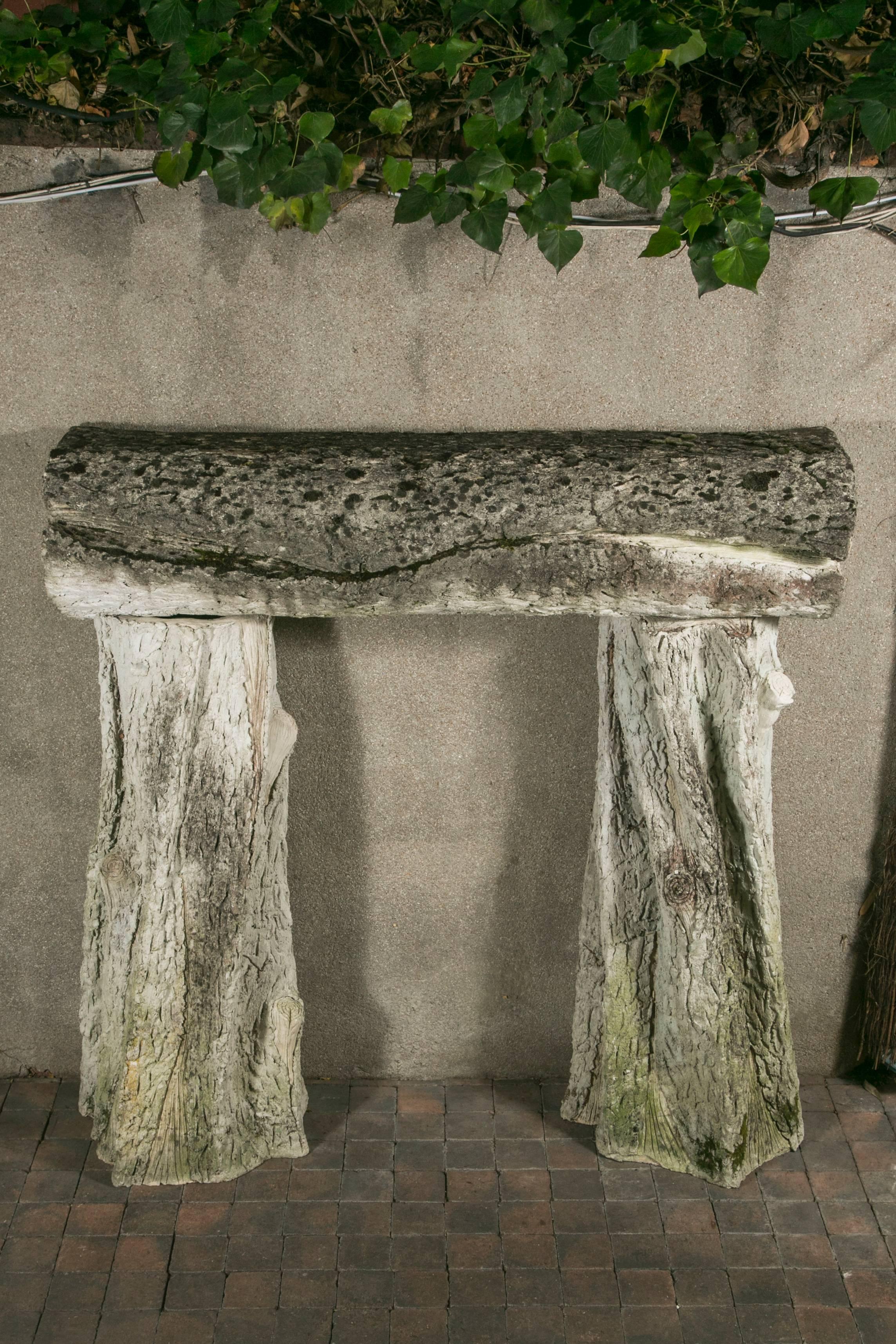 Large cement fireplace made of three removable parts.
Unique piece, France, 1998.
Fabien Rochoux has rediscovered the technique of the former stoneworkers of the 20th century and applies it to the conception of pieces of furniture that 