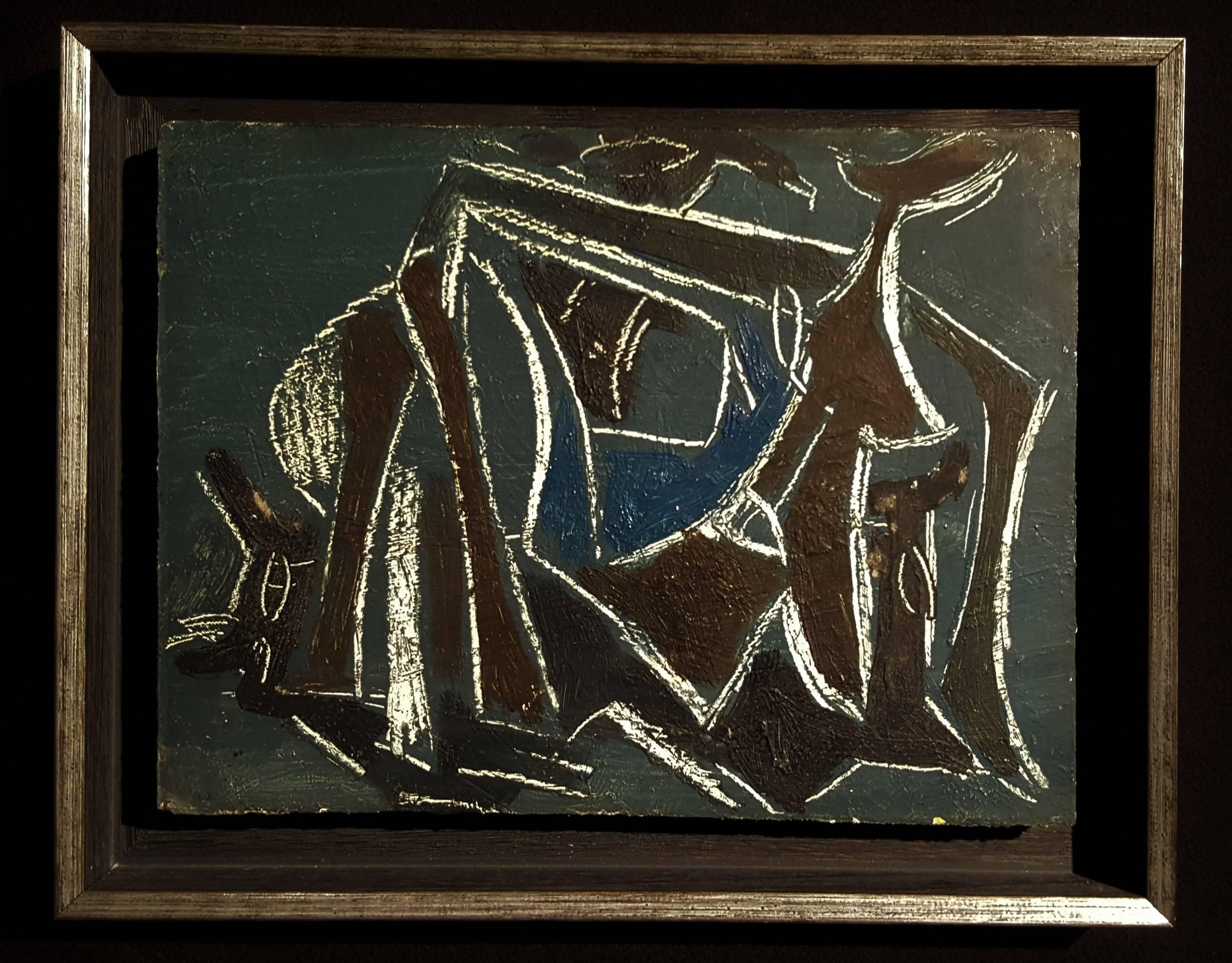 Le repos par Jan Darna (1901-1974)
Oil on panel 
Unsigned
Provenance: workshop sale
Dimensions without frame: 20 cm x 26.5 cm 
Dimensions with frame: 25.5 x 32 x 4 cm

From cubism to abstraction with Jan Darna (1901-1974)

These oils and