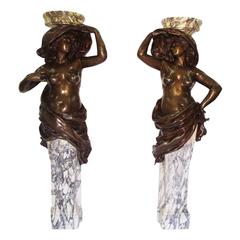 Pair of French 19th Century Patinated Bronze Figural Torchere Sculptures 6