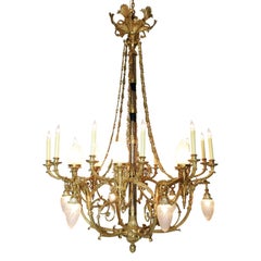 French 19th-20th Century Empire Revival Style Gilt Bronze 24-Light Chandelier