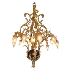 French Belle Époque 19th/20th Century Nine-Light Gilt Bronze Chandelier