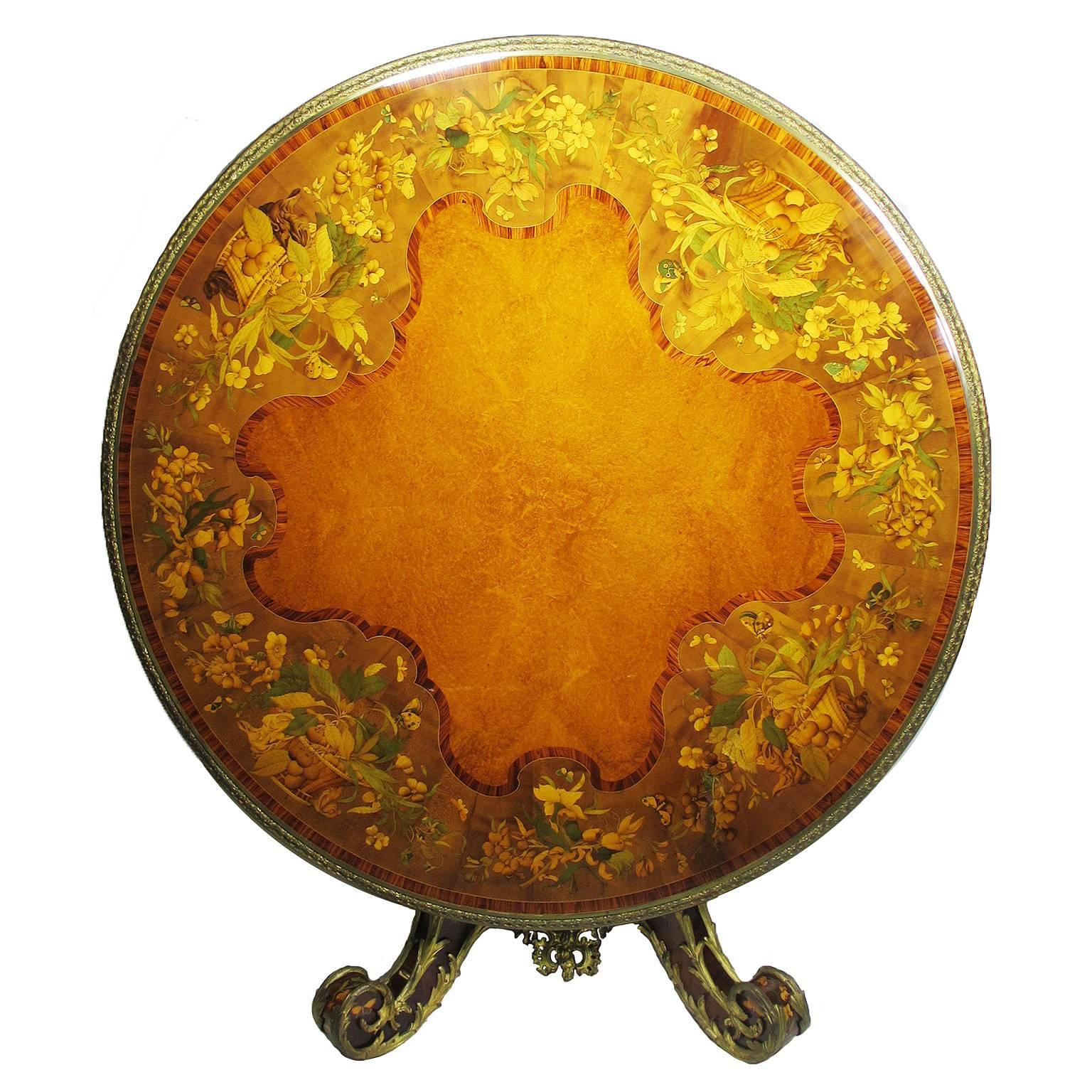 Victorian Marquetry Tip-Top Center Table Attributed to Edward Holmes Baldock
