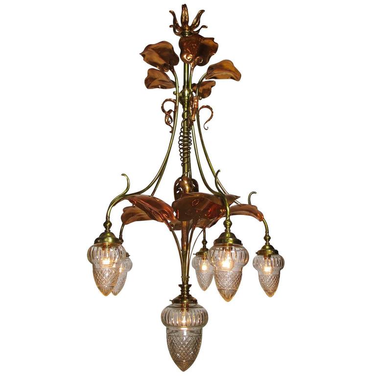 Art Nouveau Arts Crafts Movement 6 Light Chandeldeier Prob By W A S Benson Art Nouveau Arts Crafts Movement 6 Light Chandeldeier Prob By W A S Benson