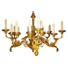 Palatial Italian 19th Century Florentine Rococo Giltwood Carved Chandelier