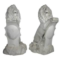 Palatial Pair of English Baroque Style 19th Century Carved Marble Sitting Lions 9