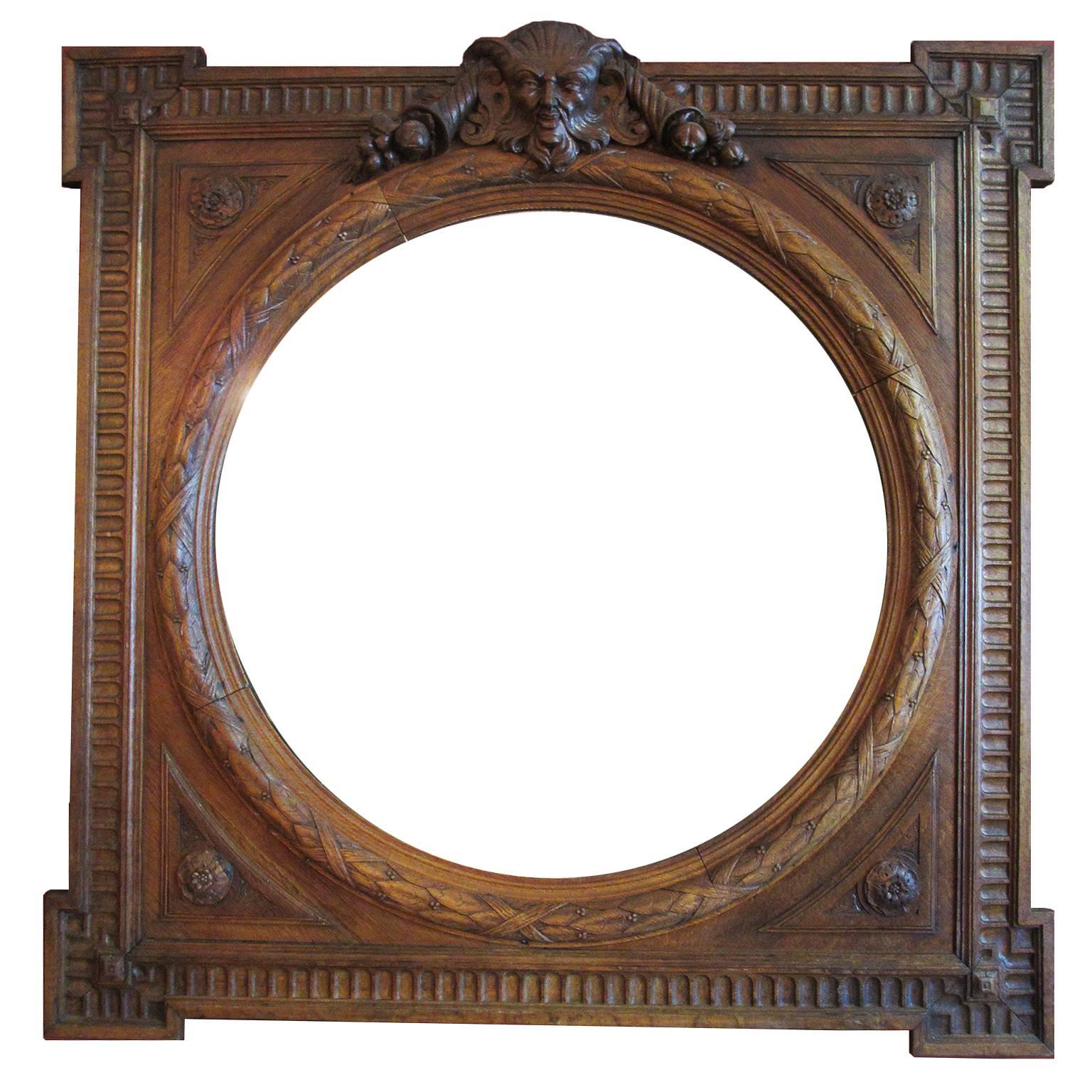 Italian Renaissance Revival Style 19th Century Carved Oak Figural Mirror Frame