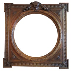 Antique Italian Renaissance Revival Style 19th Century Carved Oak Figural Mirror Frame