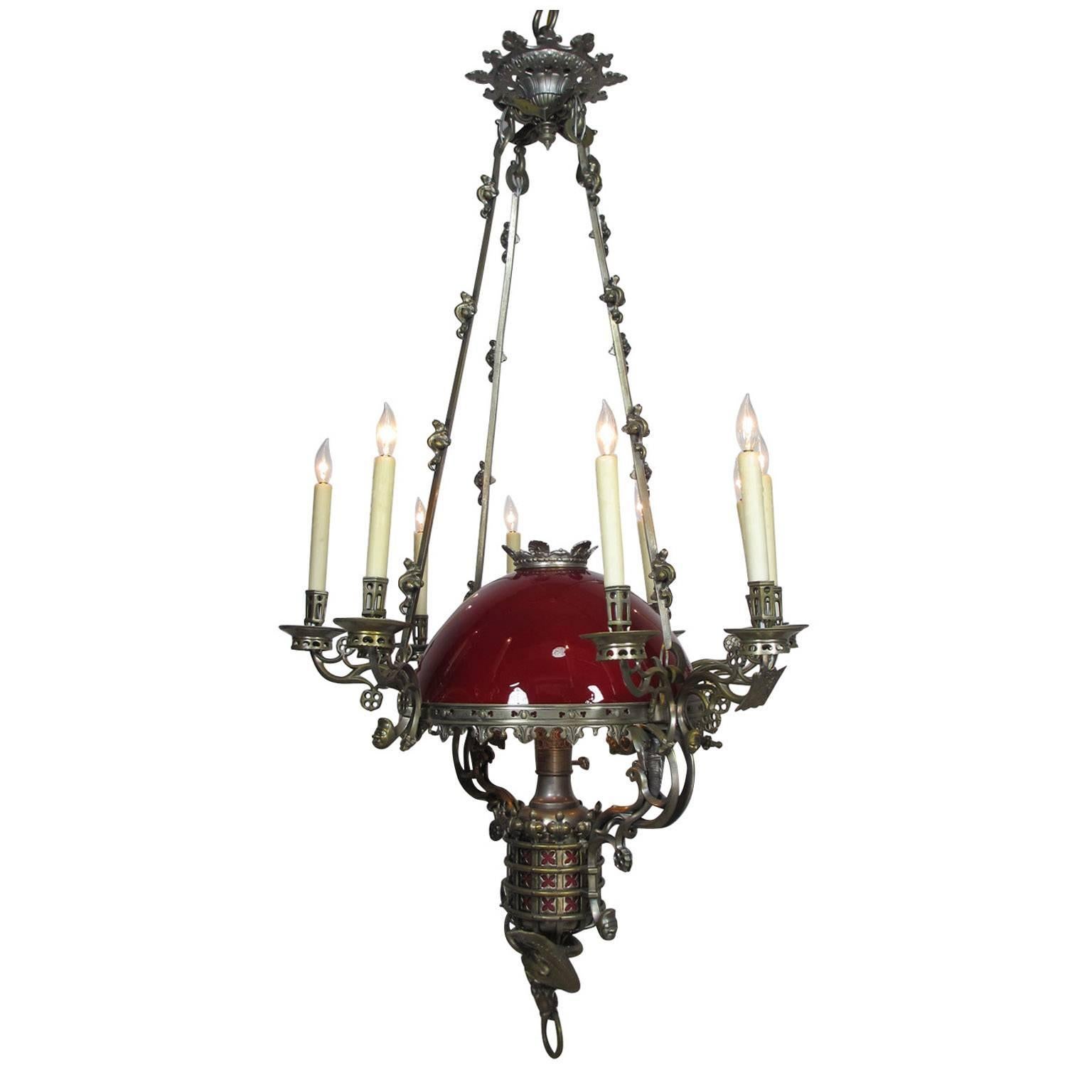 Large Anglo-French 19th-20th Century Gothic-Revival Style Figural Chandelier