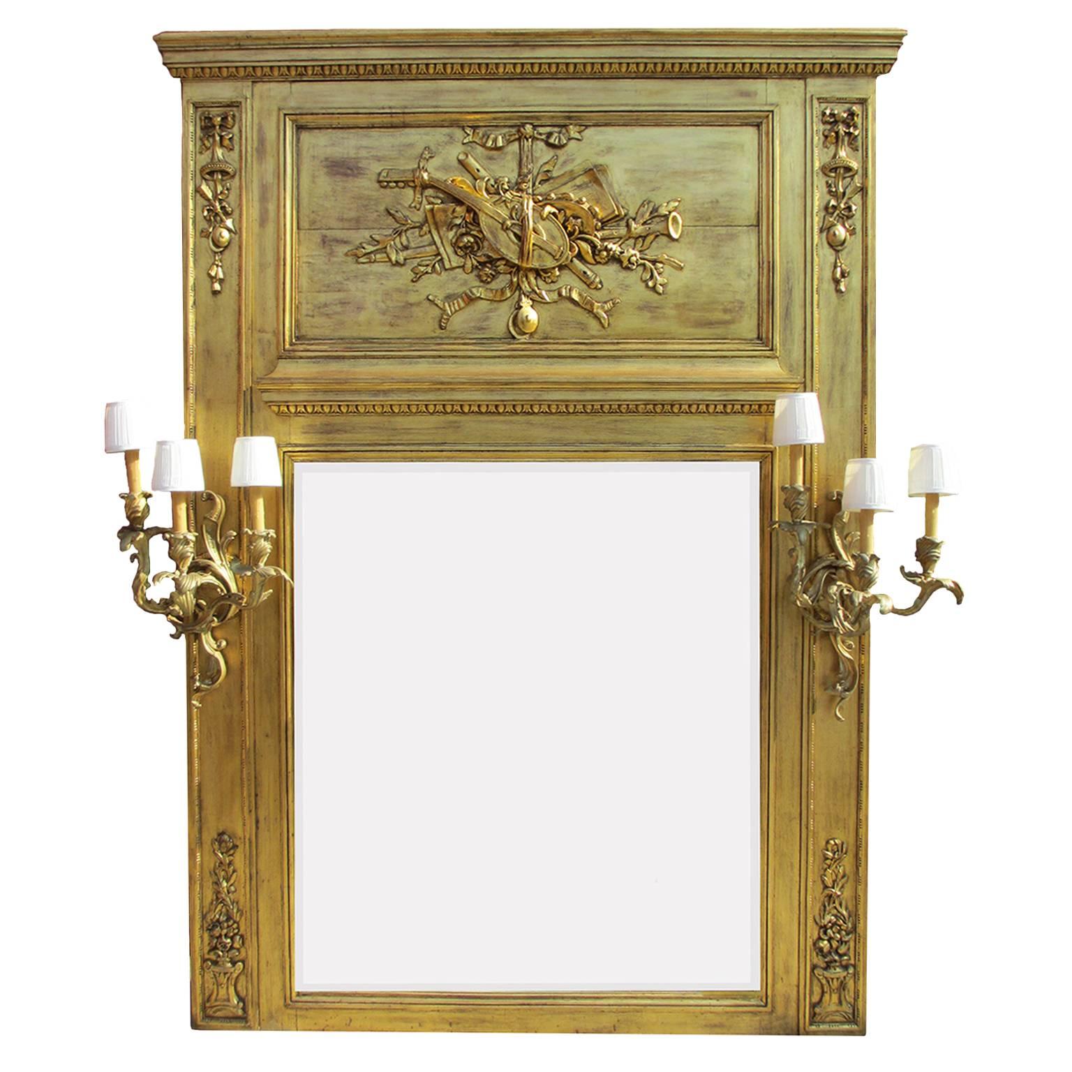 French 19th-20th Century Louis XV Style Giltwood Carved Trumeau Mirror Frame