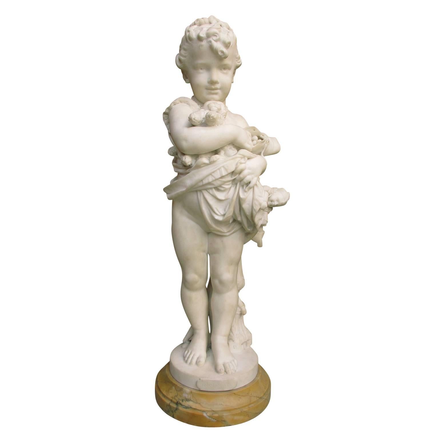 Jeanne Itasse Marble Sculpture of a Girl with Toys "Christmas Shoe"