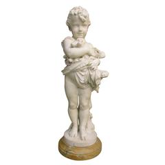 Antique Jeanne Itasse Marble Sculpture of a Girl with Toys "Christmas Shoe"