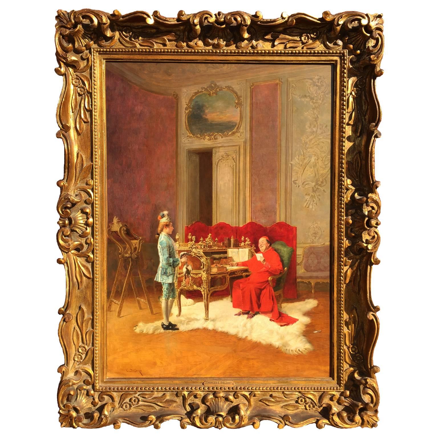 Charles Edouard Edmond Delort Oil on Canvas "Game for the Cardinal" For Sale
