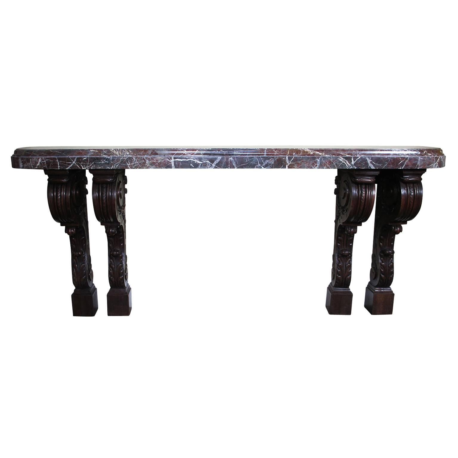 French 19th Century Louis XV Style Barroque Carved Walnut Wall Console Table For Sale