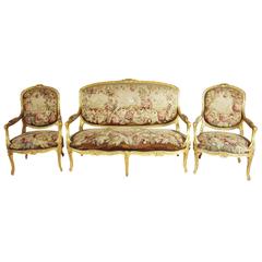 French 19th Century Louis XV Style Three-Piece Giltwood and Aubusson Salon Suite 7