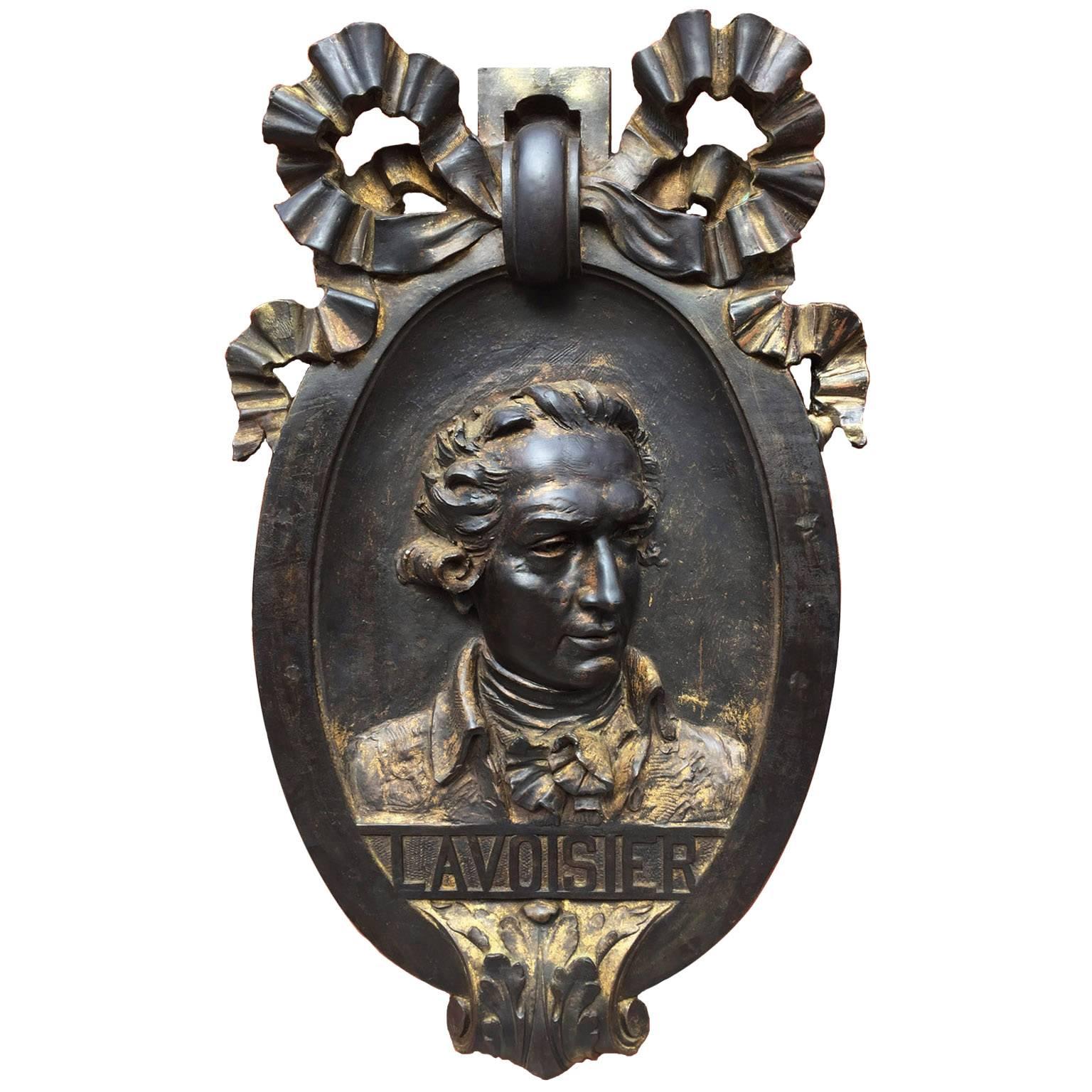 French 18th-19th Century Copper Overlaid Relief Medallion of Antoine Lavoisier For Sale