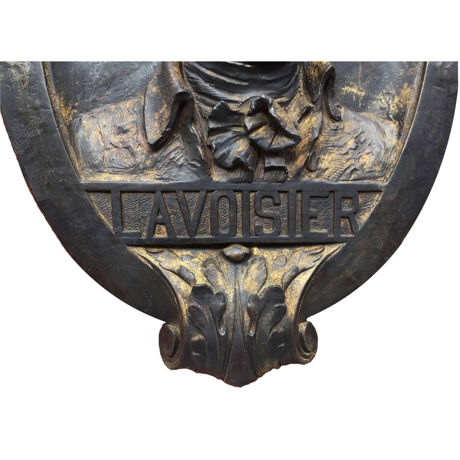 Laminated French 18th-19th Century Copper Overlaid Relief Medallion of Antoine Lavoisier For Sale