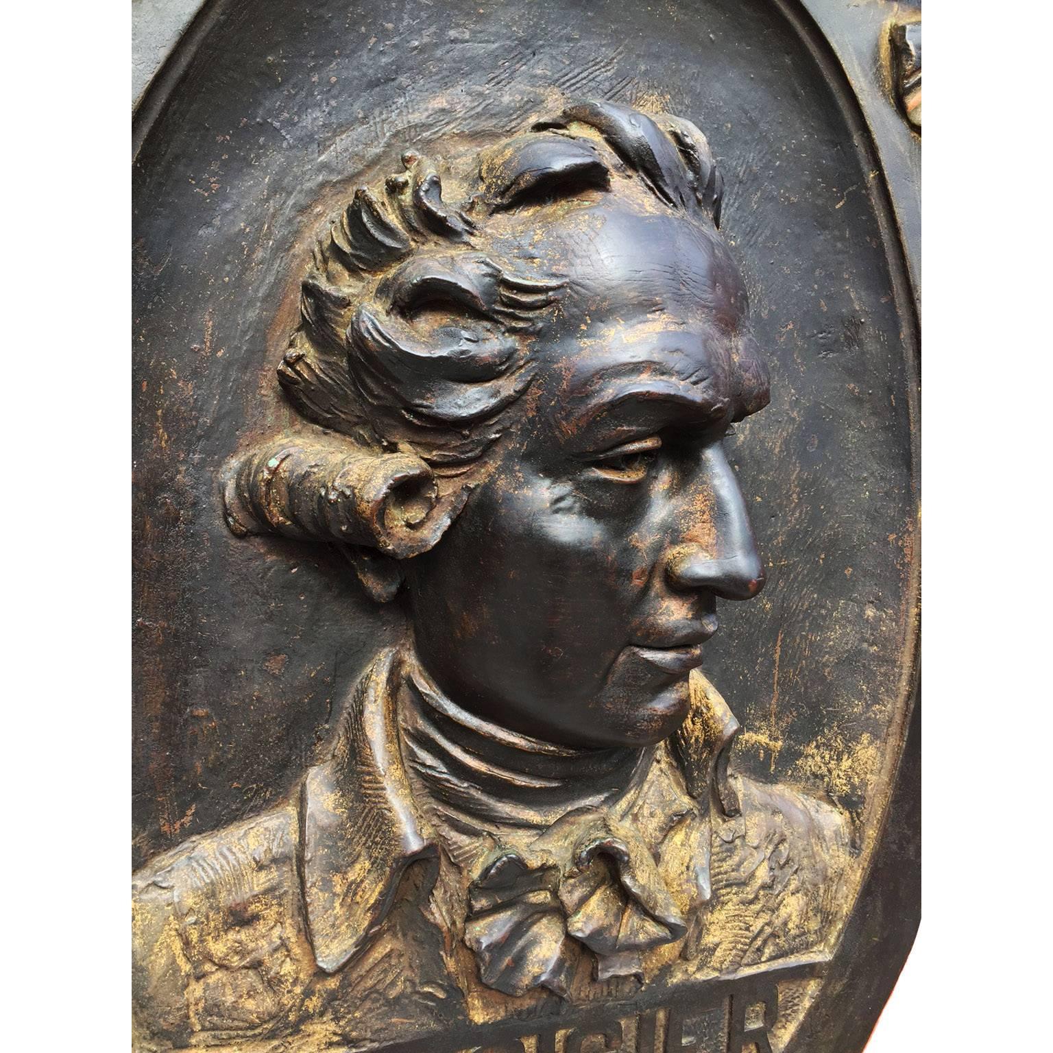 French 18th-19th Century Copper Overlaid Relief Medallion of Antoine Lavoisier In Fair Condition For Sale In Los Angeles, CA