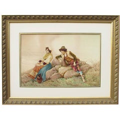 Antique Filippo Indoni (Italian, 1842-1908) "The Lover's Courtship" Watercolor on Paper