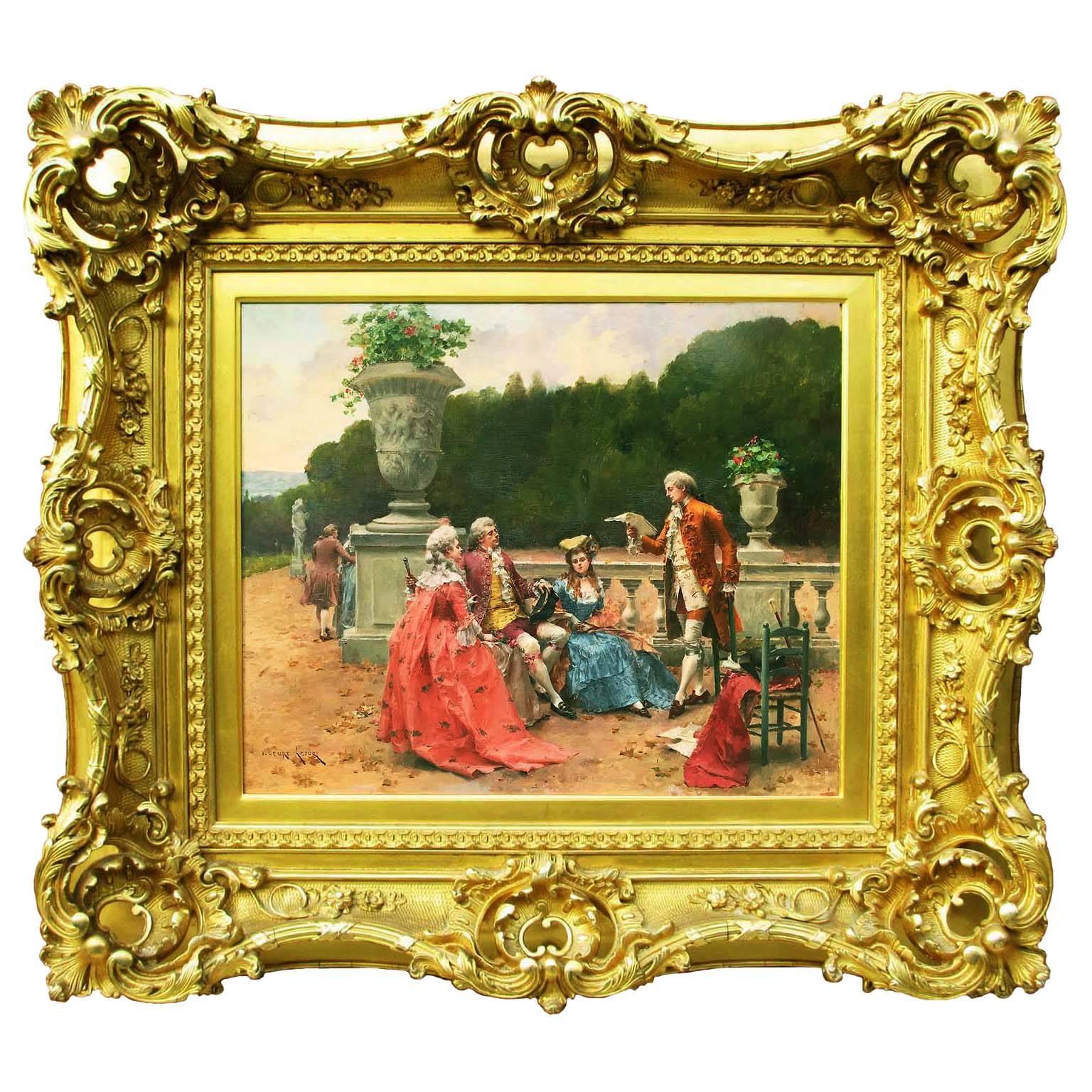 Henri Victor Lesur 19th Century Oil on Panel "Park Poetry" For Sale