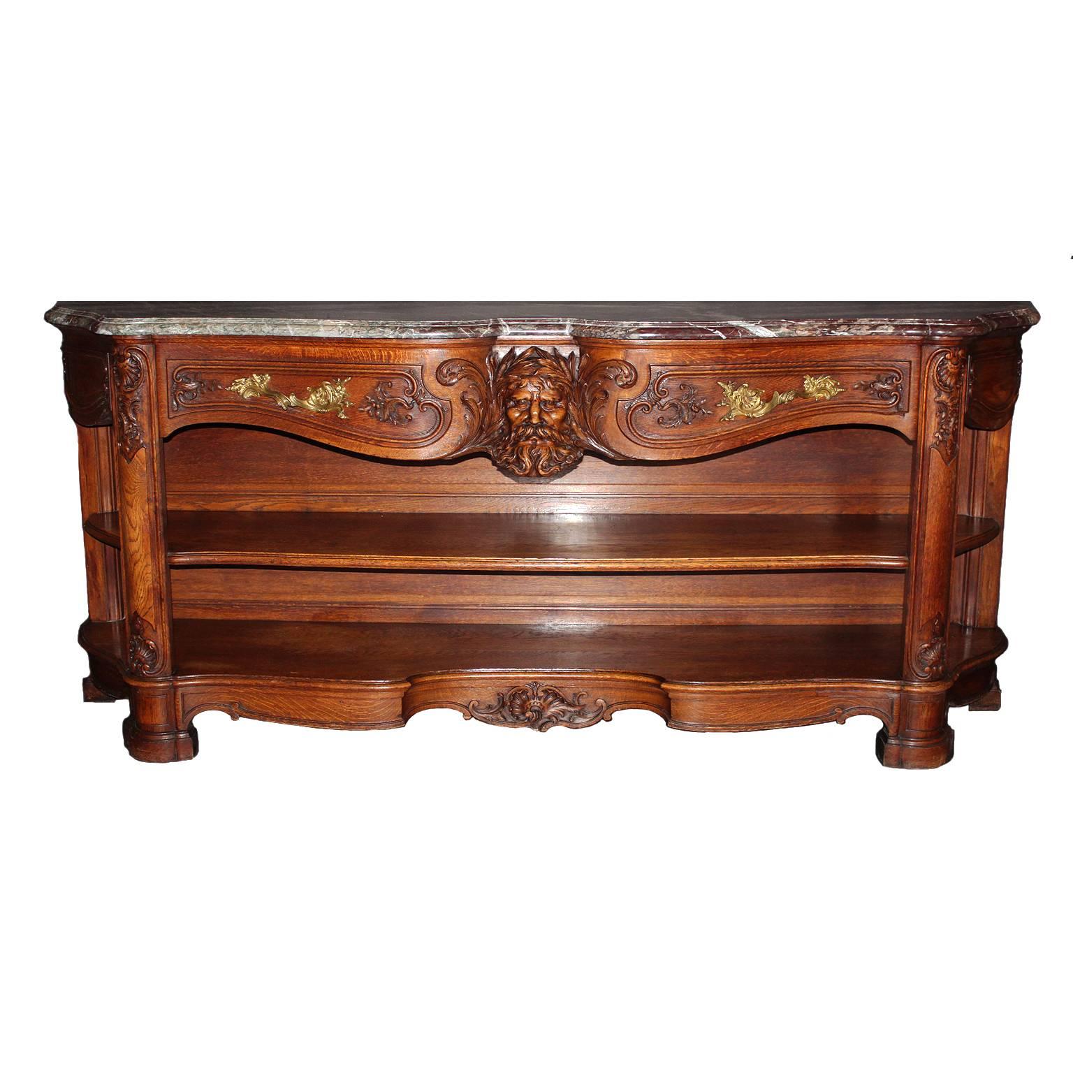 French Baroque 19th Century Louis XV Style Finely Carved Walnut Buffet Console For Sale