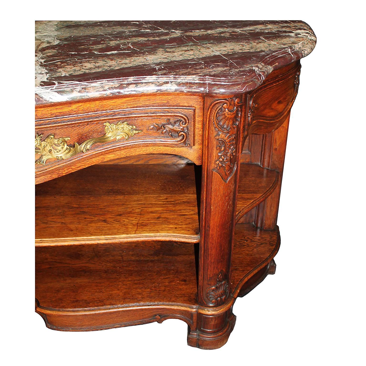 Marble French Baroque 19th Century Louis XV Style Finely Carved Walnut Buffet Console For Sale