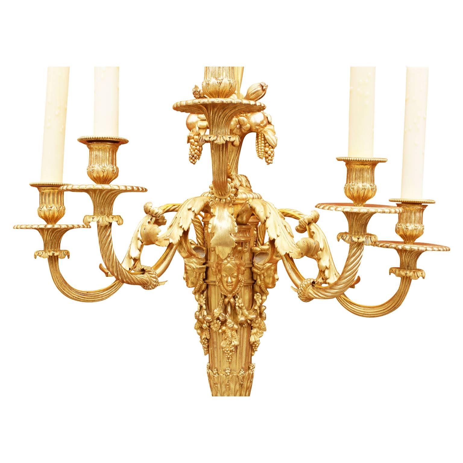 Bronze Pair of French 19th Century Louis XVI Style Figural Wall Lights after Thomire For Sale