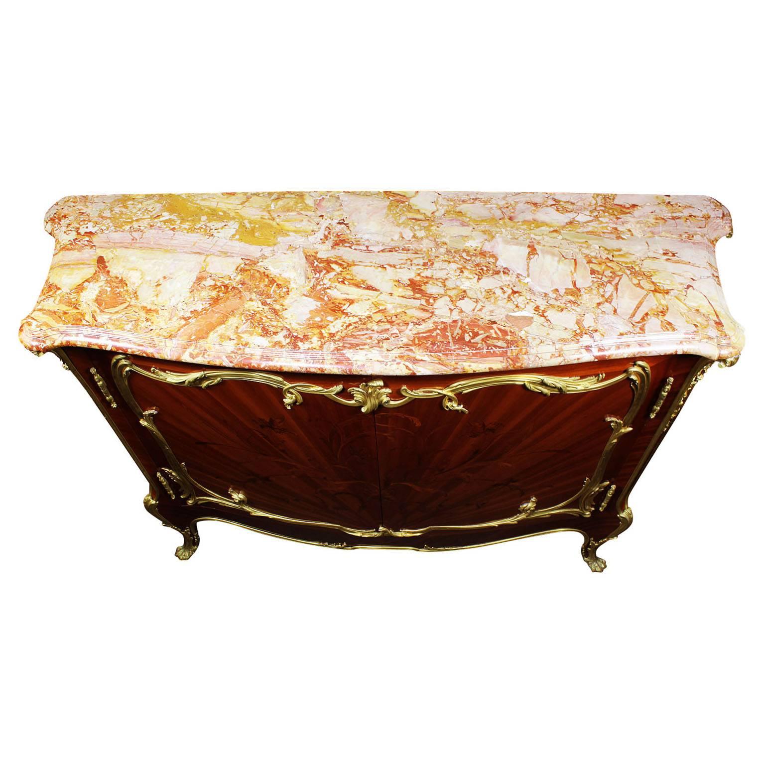 Marble French 19th Century Louis XV Style Ormolu Mounted Marquetry Meuble D'appui For Sale