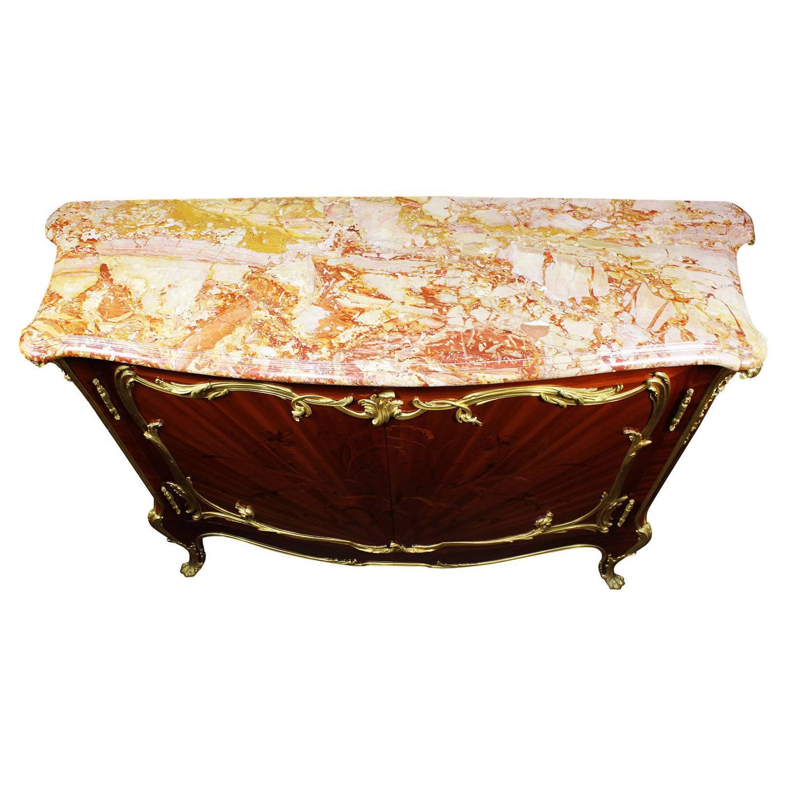 French 19th Century Louis XV Style Ormolu Mounted Marquetry Meuble D'appui Mármol en venta