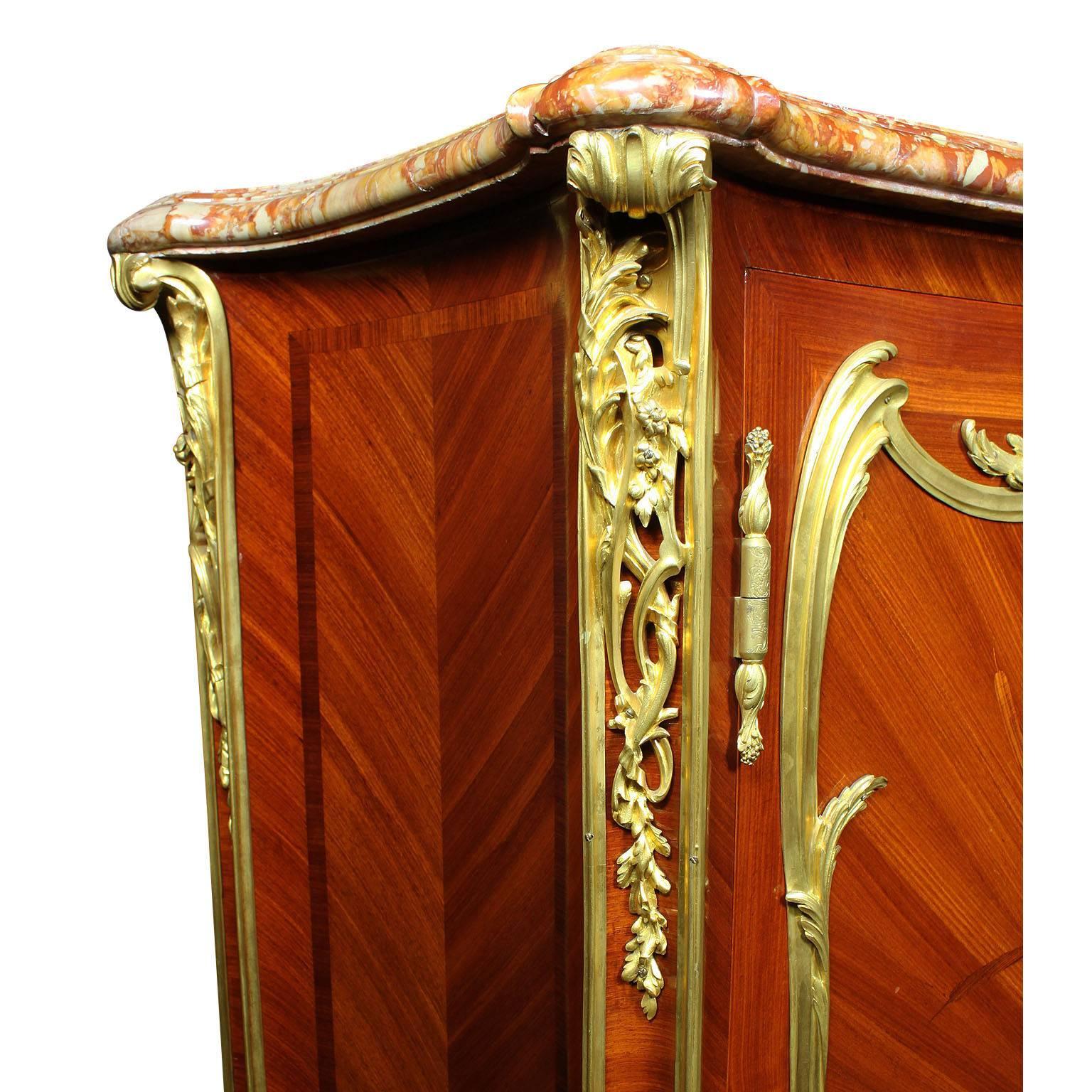 Carved French 19th Century Louis XV Style Ormolu Mounted Marquetry Meuble D'appui For Sale